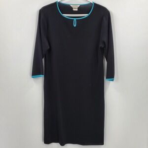 Women's MISOOK Black‎ Knit Shift Blue Trim Keyhole Santana Knit Dress Medium A8